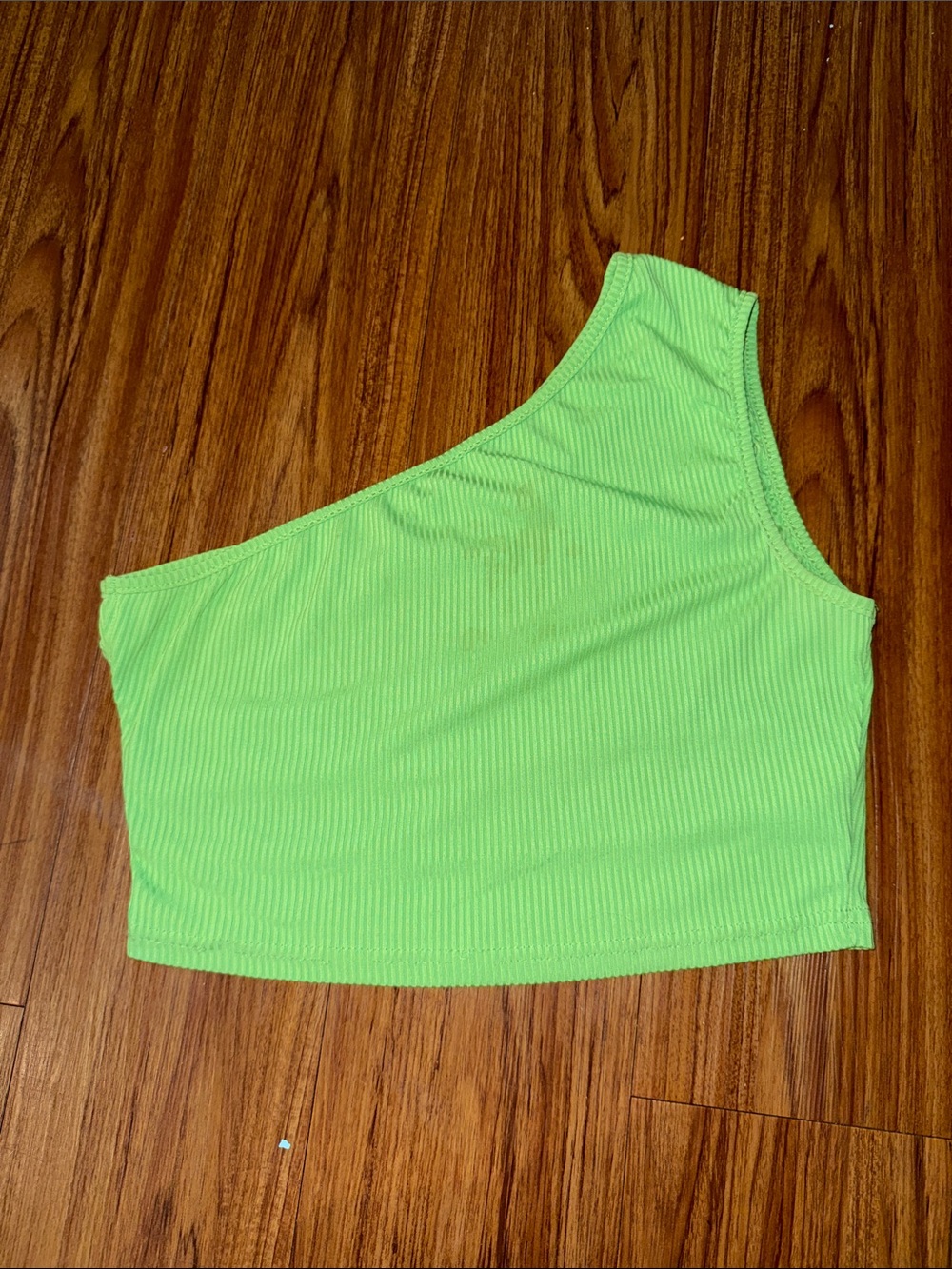 Women’s One-Shoulder Ribbed Crop Top - Neon Green
